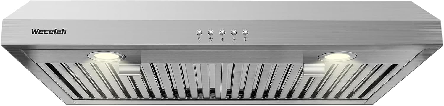 Range Hood 30 Inch Under Cabinet Range Hood,Stainless Steel Kitchen Hood,Ductless/Ducted Convertible,with Top/Rear Vent,3-speed Button control,600CFM,Baffle Filters,2 LED Lights