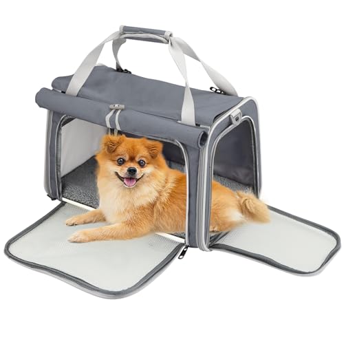 Texsens Cat-Carrier-Large-Pet-Carrier, Soft Cat Carrier for 2 Cats, Pet Carrier for Cat, Collapsible Cat Bag for Home Outdoor Travel, Airline Approved, Privacy Protection (Grey)