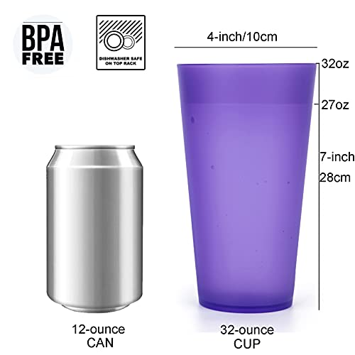 32 oz Plastic Tumblers Set of 6, Assorted Colors, Dishwasher Safe A380