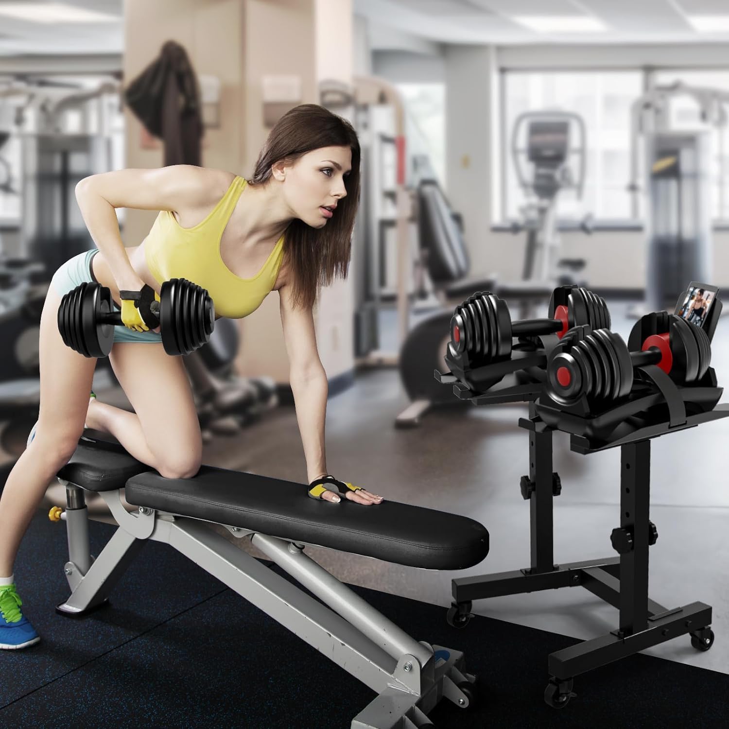 Adjustable Dumbbell Stand with 4-Level Height Rack and Wheels L357872