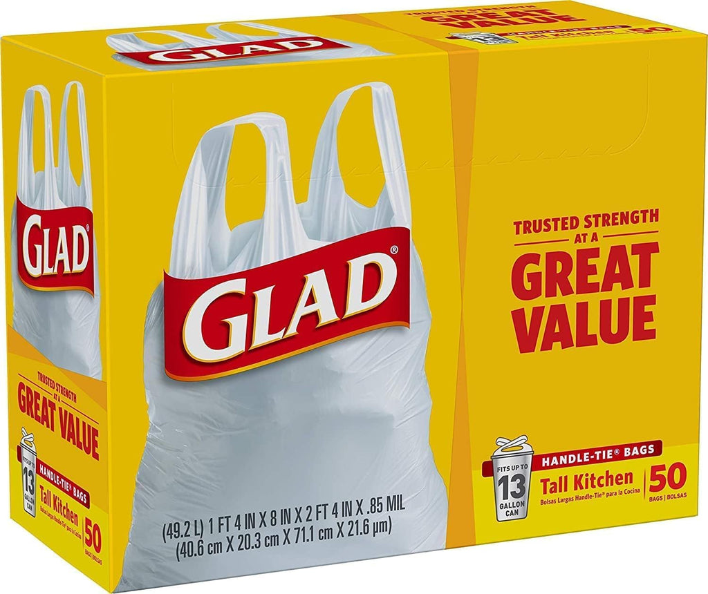 Tall Kitchen Handle-Tie Trash Bags 13 Gallon, 50 Count R7743