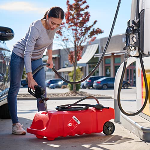 14 Gallon Portable Gas Fuel Tank Container Caddy with Siphon Pump and 10 Foot Hose I53177