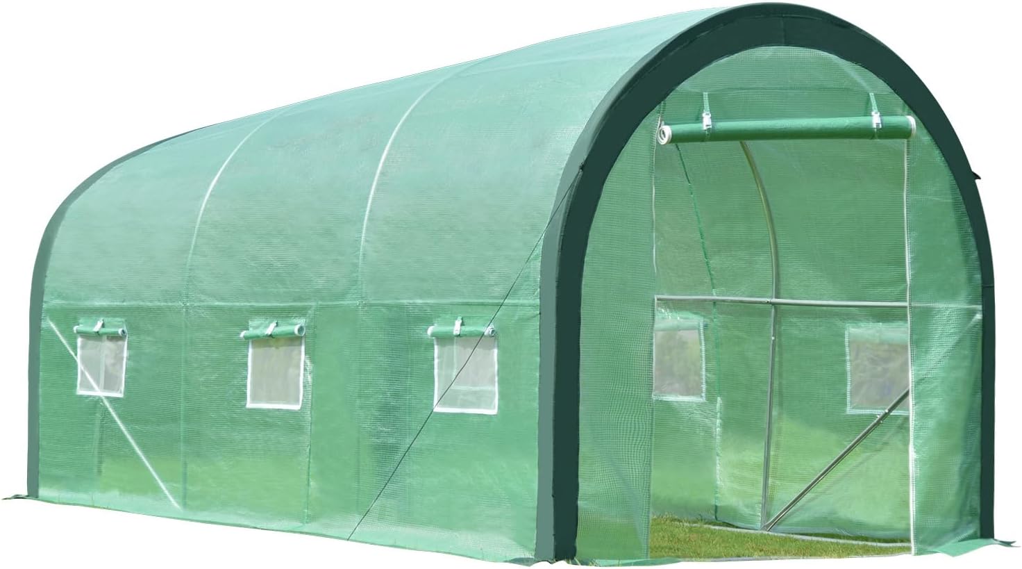 Aoodor 12 x 7 x 7ft. Portable Walk-in Tunnel Greenhouse, Large Heavy Duty Gardening Plant House with 2 Zippered Doors 6 Screen Windows for Backyard, Outdoor - Green