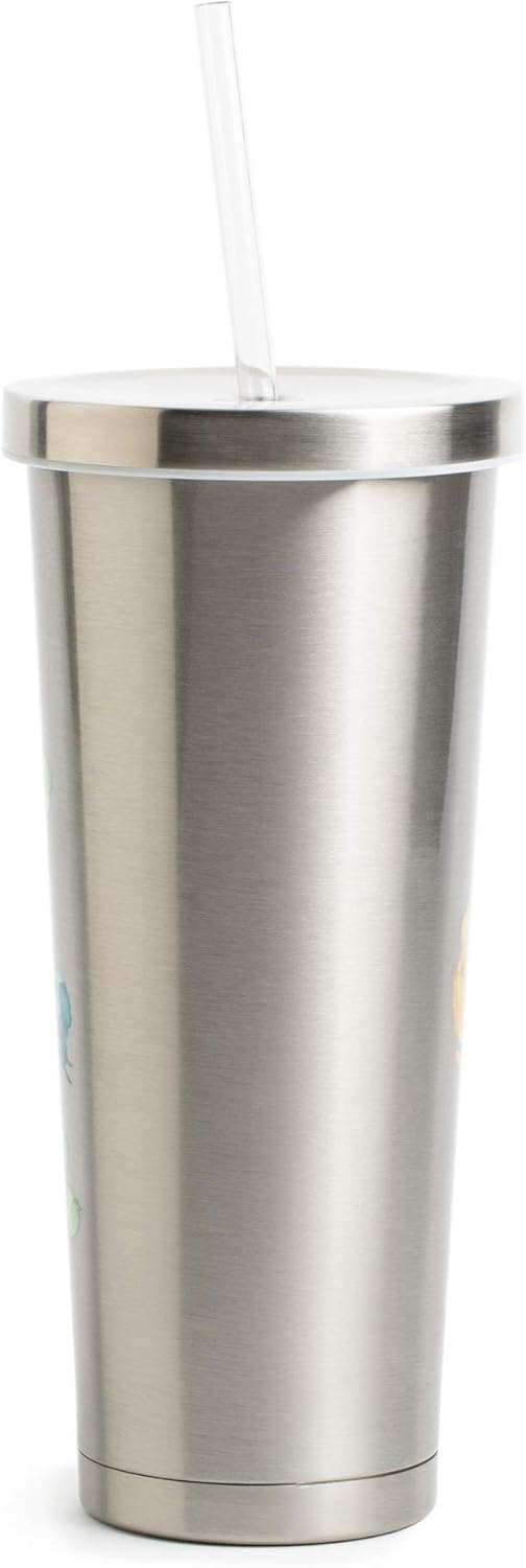 Stainless Steel Tumbler Set 24 Oz, Red and Yellow Floral Design T65435