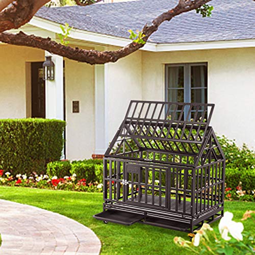 Dog Cage Crate Kennel Heavy Duty with Wheels for Large Dogs R240