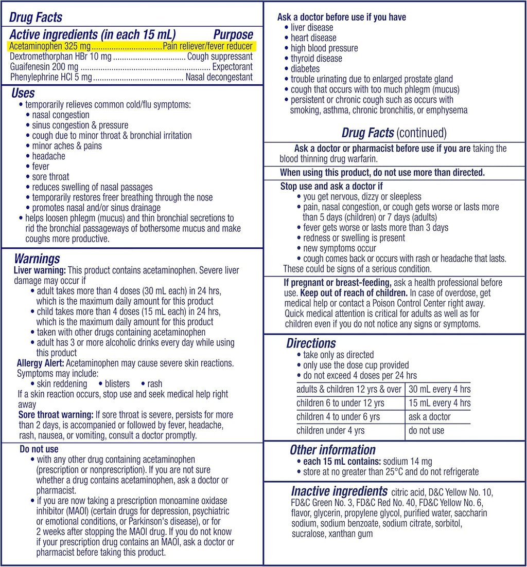Severe Cold & Flu Medicine, Maximum Strength, Honey - 12 fl oz N44824