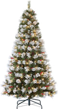 7.5 ft Flocked Pine Tree, 1042 Tips, 350 UL Clear Incandescent Lights, Pine Cones & Berries