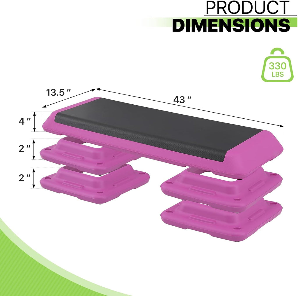43-Inch Exercise Stepper Platform with Adjustable Risers for Cardio and Strength Training Q360831
