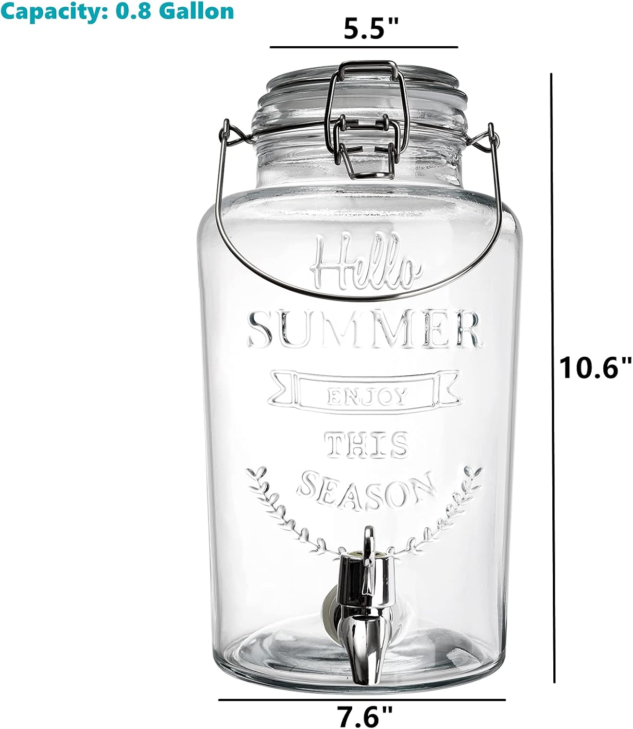 Glass Beverage Dispenser with Spigot, 0.8 Gallon G2993