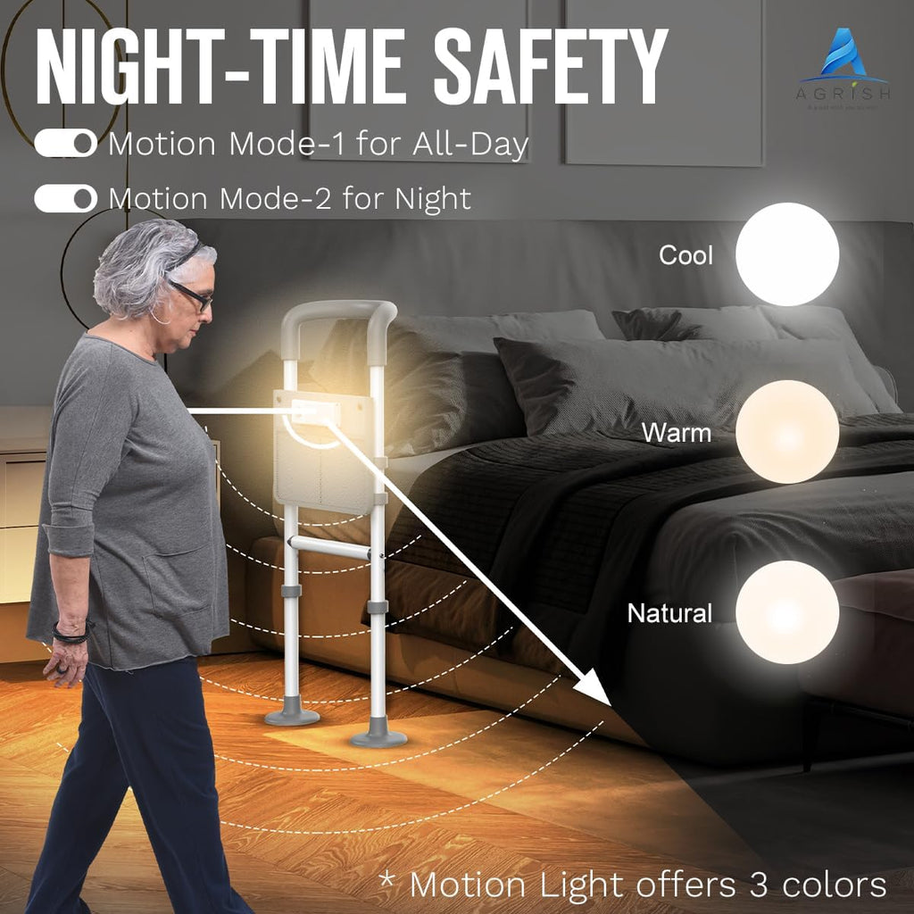 Bed Rails for Elderly Adults with Motion Light and Storage Pouch W23329
