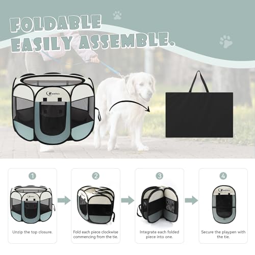Dog Playpen Portable Pop Up Kennel with Carrying Case, Grey U939