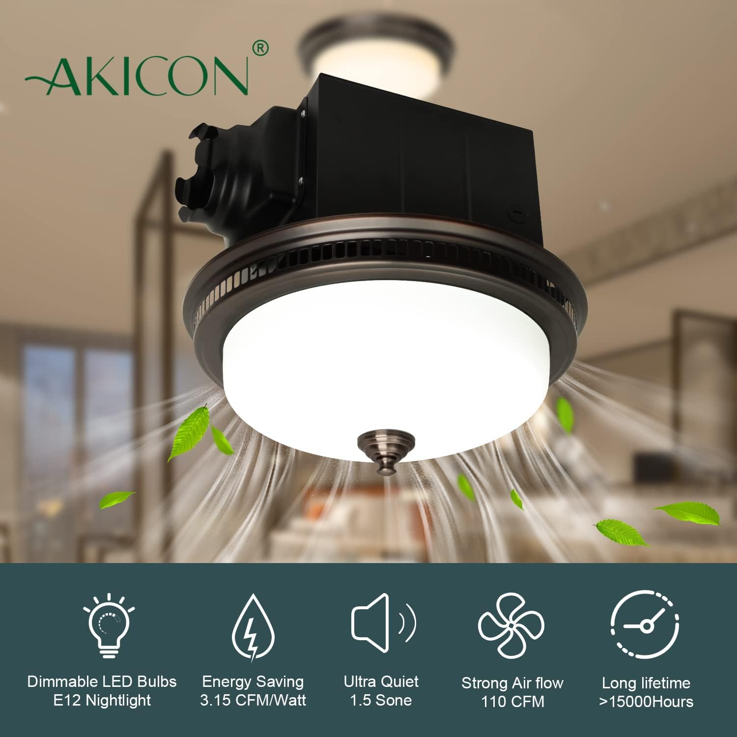 Round Exhaust Bathroom Fan with Light and Nightlight P24698