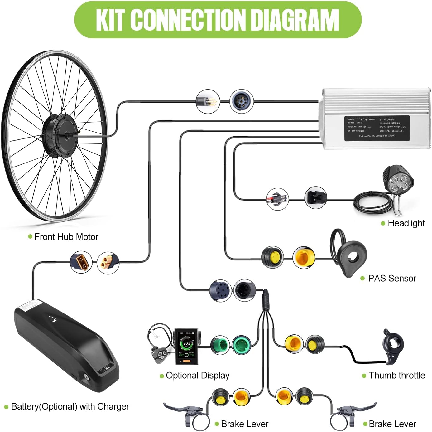 Electric Bike Conversion Kit 48V 500W Front Hub Motor for 26 Inch Wheel I2452