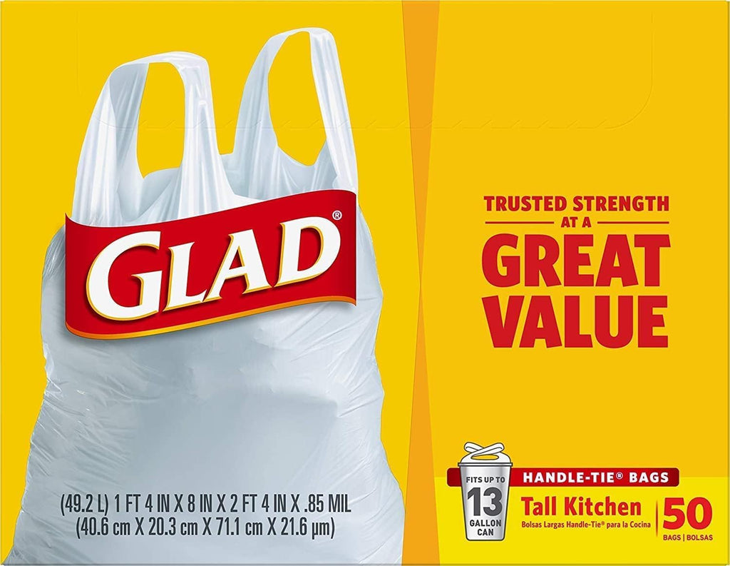Tall Kitchen Handle-Tie Trash Bags 13 Gallon, 50 Count R7743