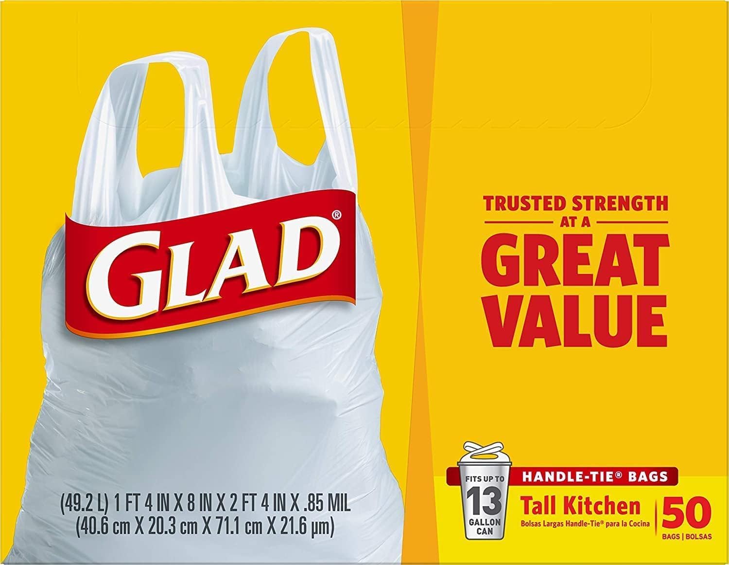 Tall Kitchen Handle-Tie Trash Bags 13 Gallon, 50 Count R7743
