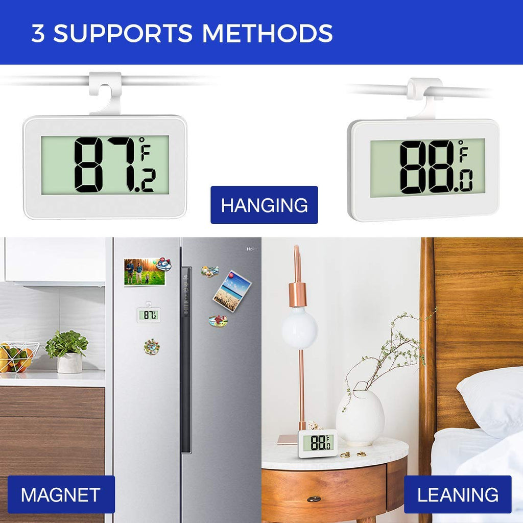 Mini Refrigerator Thermometer 2 Pack, Digital Freezer with Hook, Large LCD Display J609