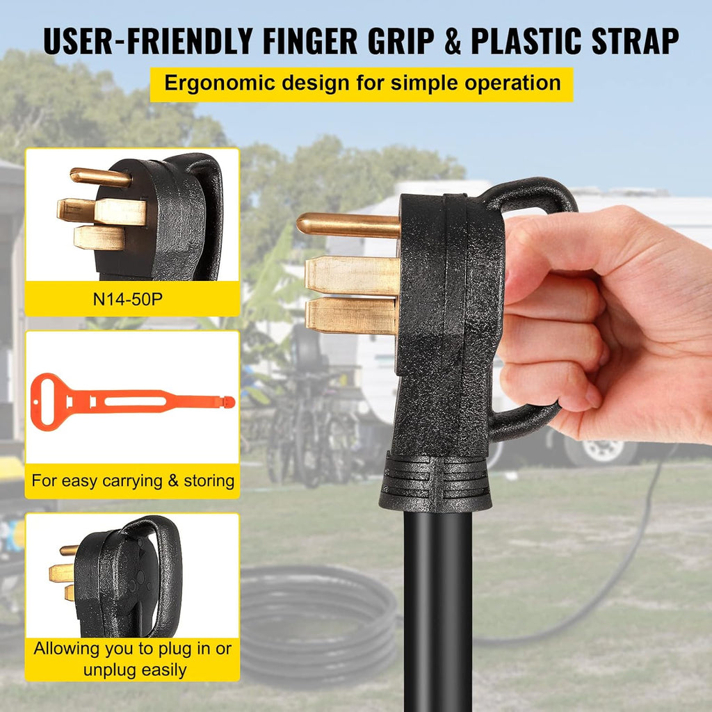 50 ft 50 Amp Generator Extension Cord 4 Wire 8 Gauge 125V 250V Twist Lock Connectors H470356