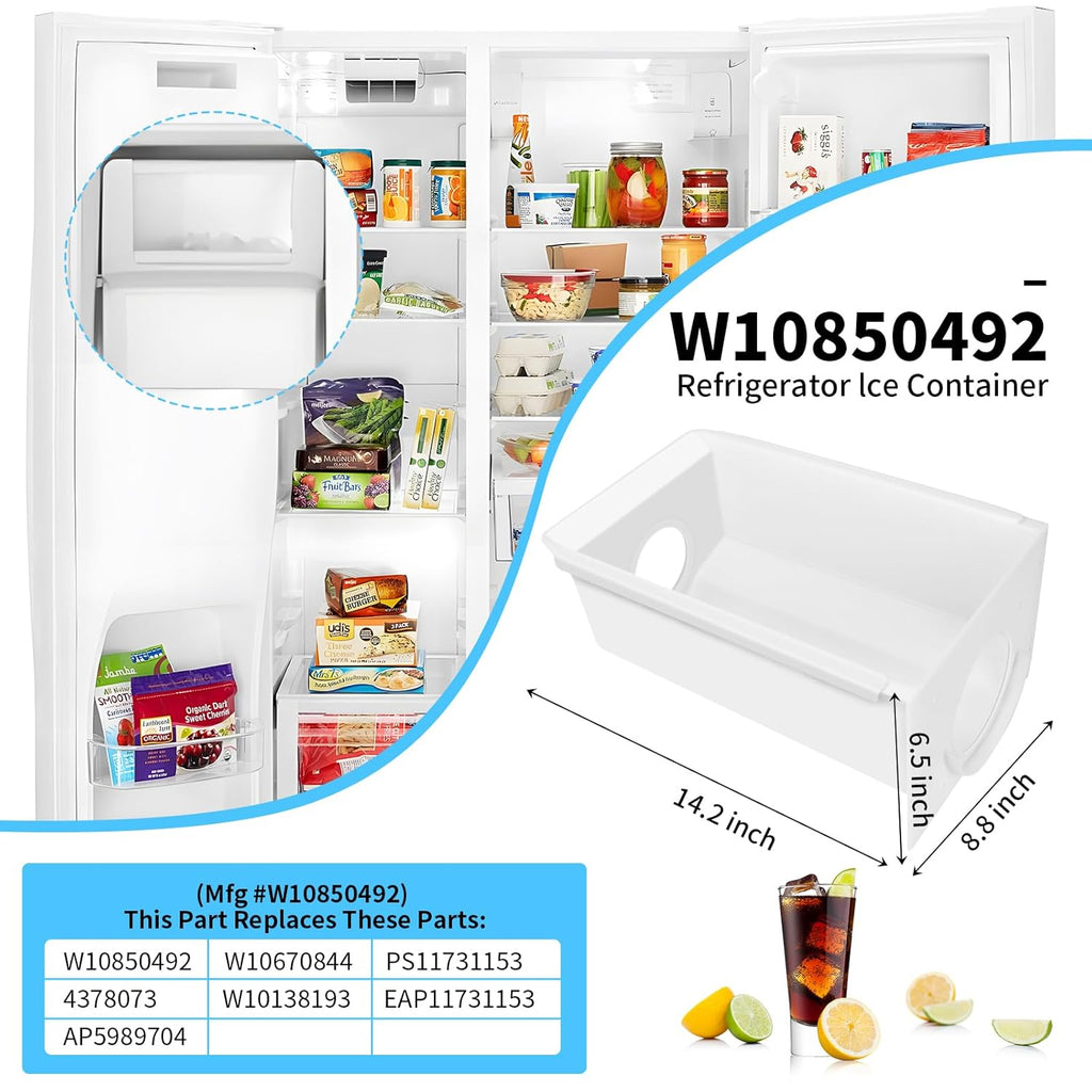 Refrigerator Ice Bucket Container, White ABS Plastic X276416