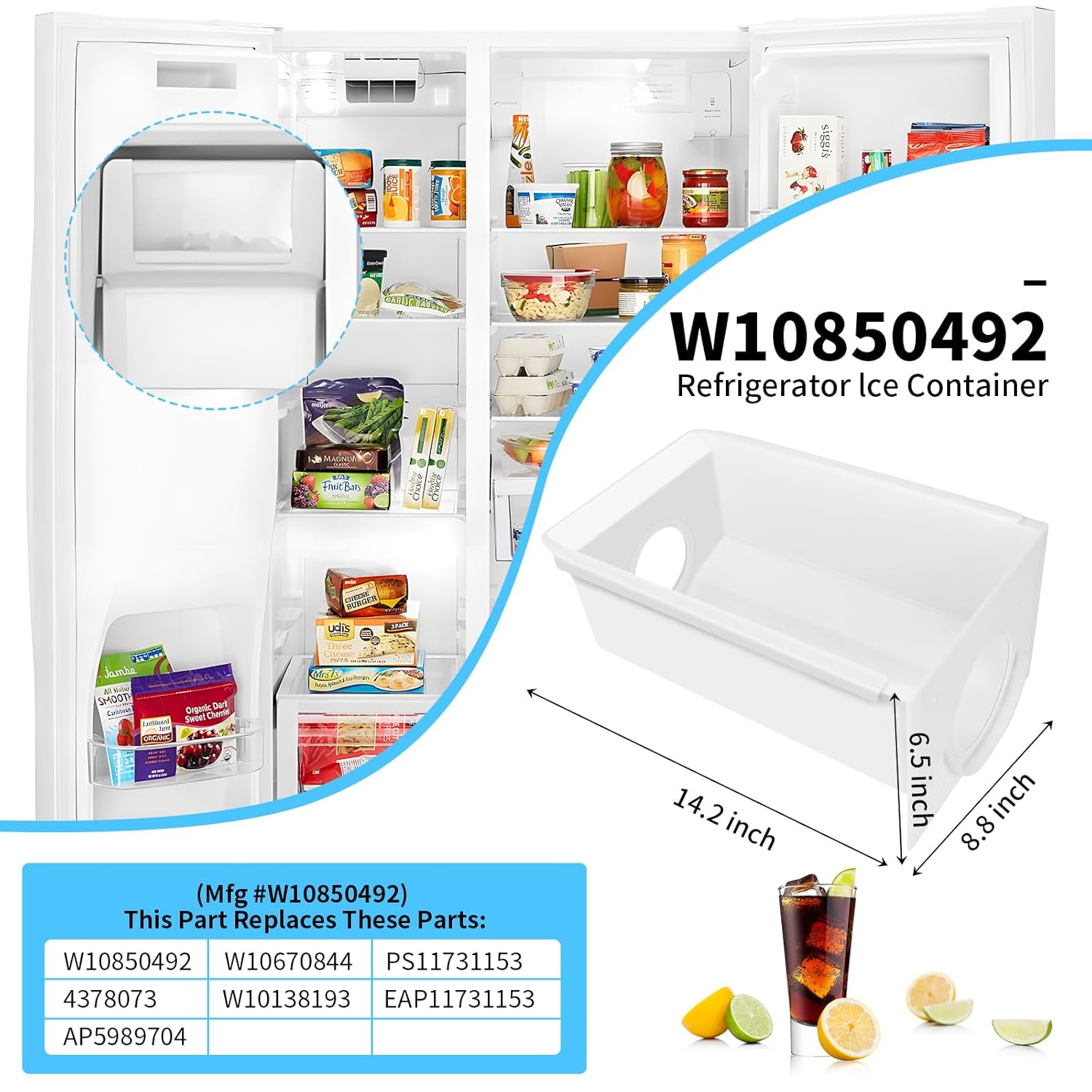 Refrigerator Ice Bucket Container, White ABS Plastic X276416