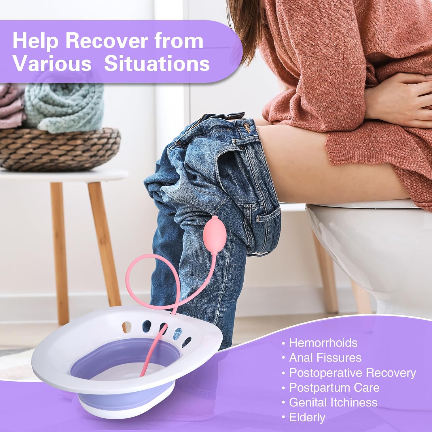 Foldable Sitz Bath for Toilet Seat, Postpartum Care Basin F580016