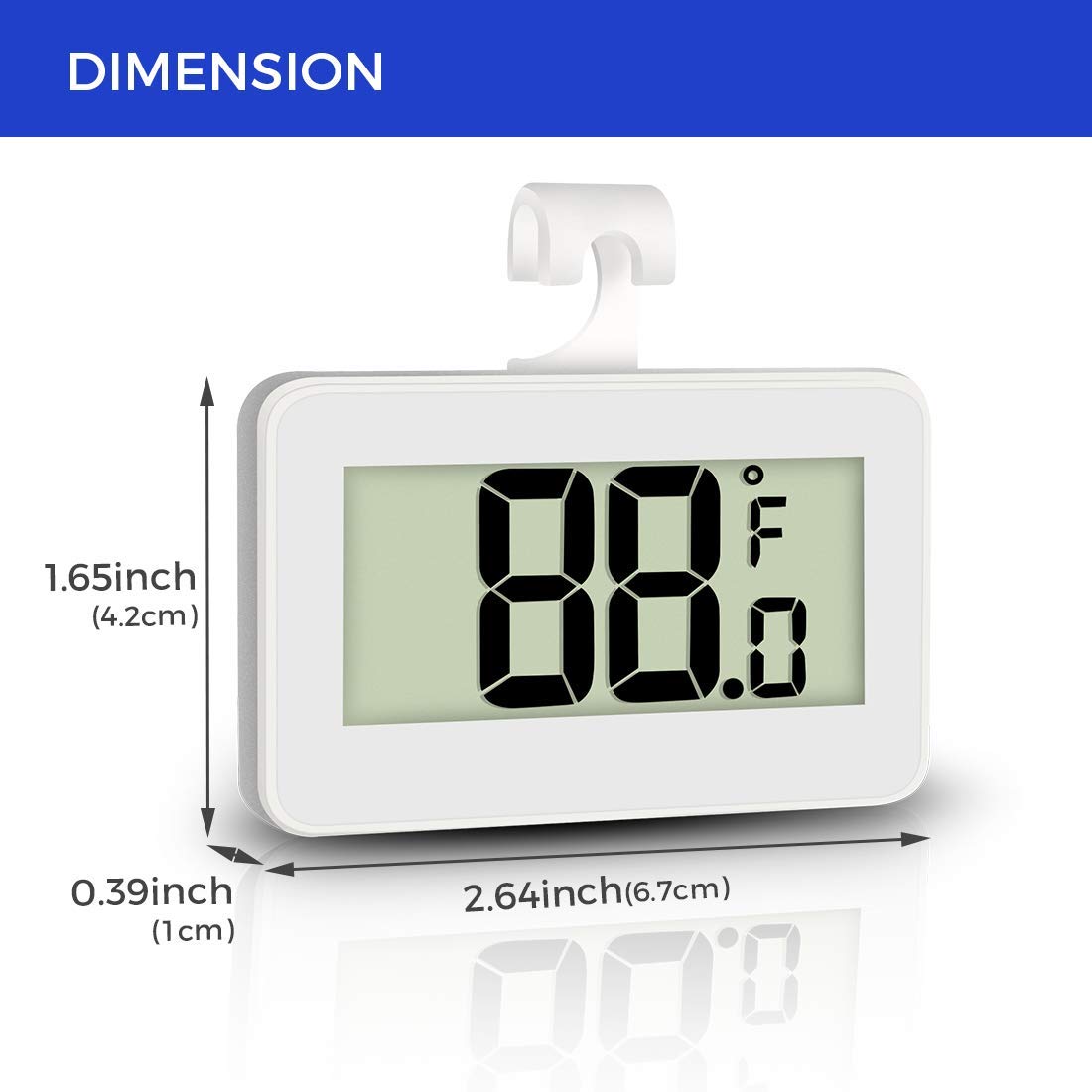 Mini Refrigerator Thermometer 2 Pack, Digital Freezer with Hook, Large LCD Display J609