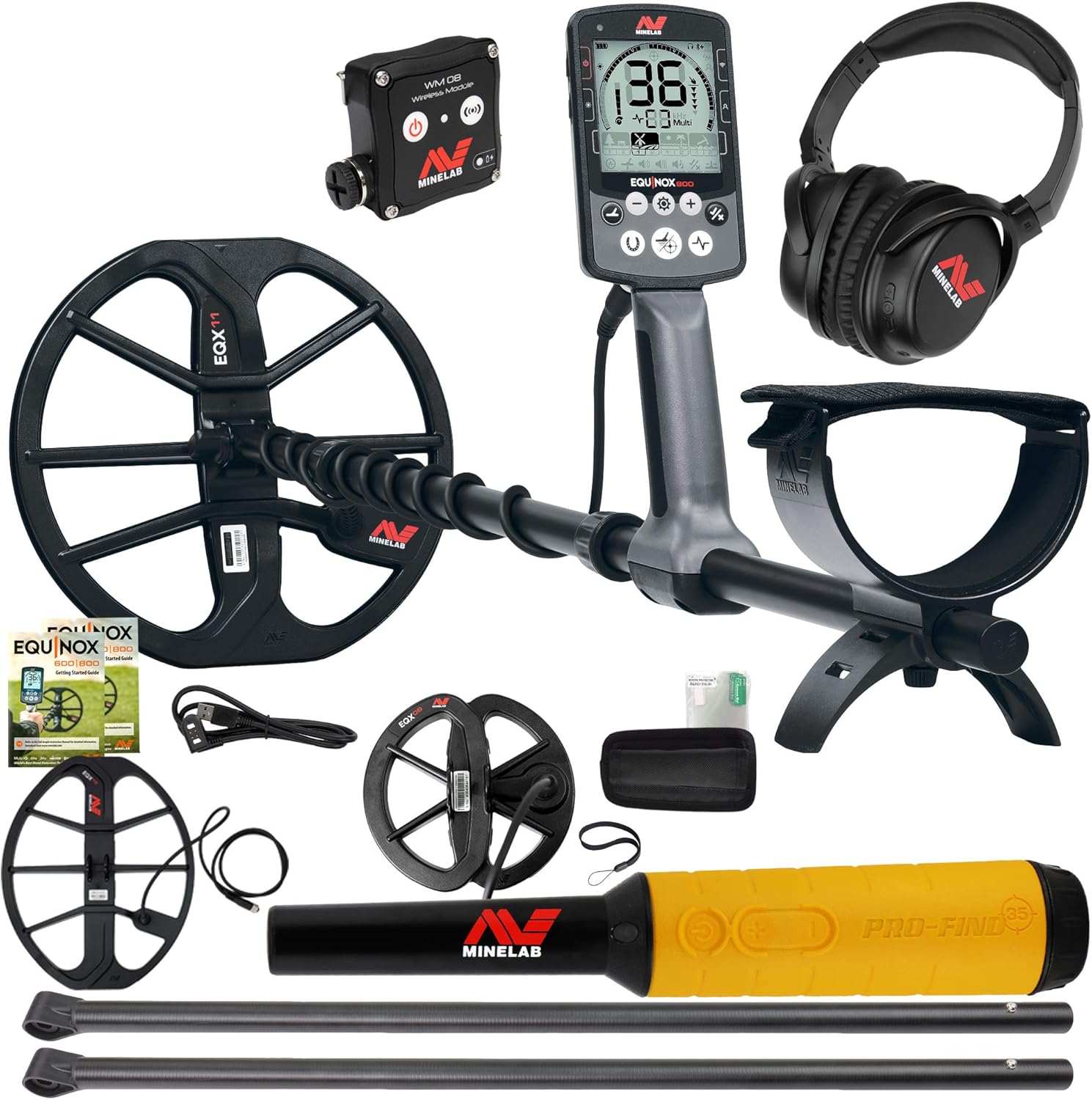 Minelab Equinox 800 Metal Detector w/ 6" & 15" Coils, Lower Shafts, Pro-Find 35