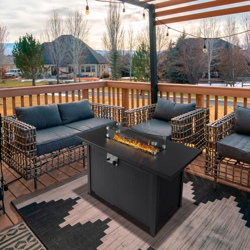 43 Inch Propane Fire Pit Table with Lid and Metal Tabletop for Outdoor I392765