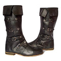 AnNafi Medieval Leather Boots 4 Buckle | Renaissance Loafer Long Boot Pirate Costume Viking Mens Shoes SCA LARP Riding