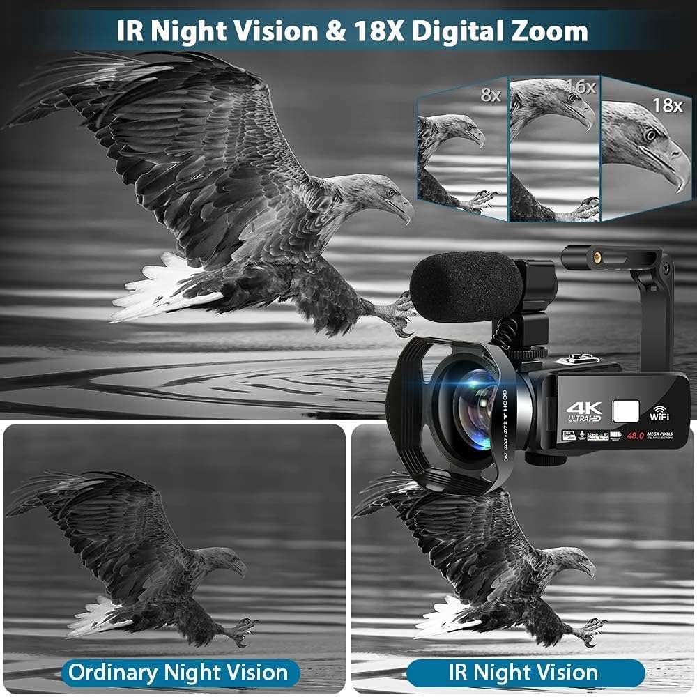 4K 48MP Camcorder with WiFi, Night Vision, Touch Screen and Remote N707
