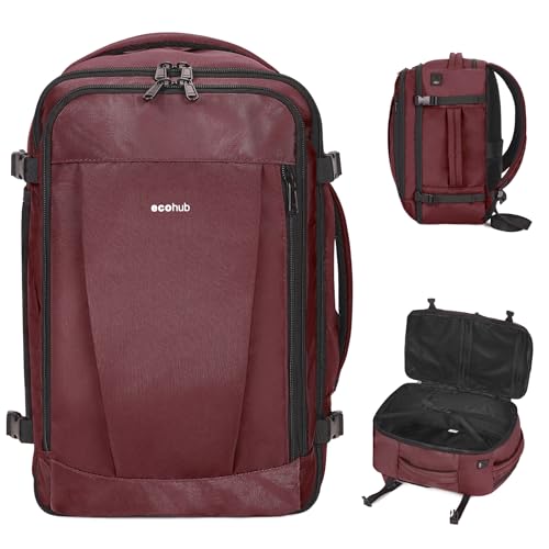 ECOHUB Travel Backpack 18x14x8 Spirit Airlines Personal Item Bag Carry On Backpack 13 Pockets Large Work Casual Daypack for men Airline Approved Waterproof Gym Backpack with Charging Port, Pink
