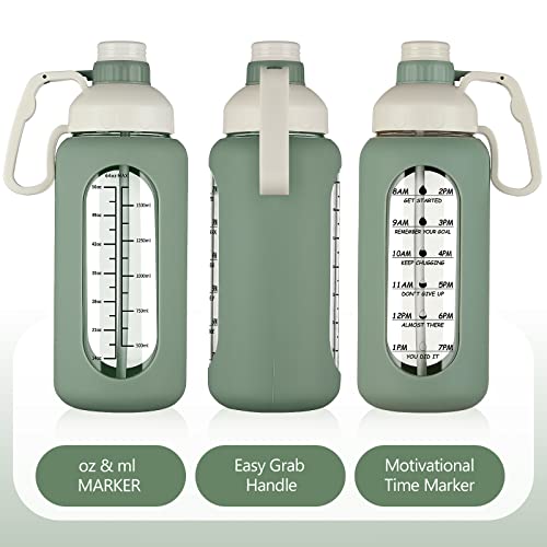 64oz Glass Water Bottle with Straw and Time Marker H278