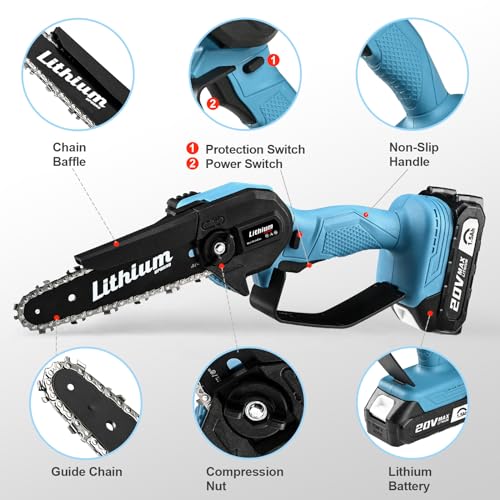 Cordless 6-Inch Mini Chainsaw with 2 Batteries for Wood Cutting K23578