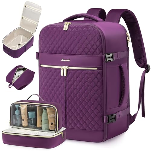 LOVEVOOK Carry On Travel Backpack for Women, 40L Personal Item Travel Bag Flight Approved, TSA Large Backpack for 17'' Laptop, Waterproof Weekender Business Hiking Bag with 3 Packing Cubes