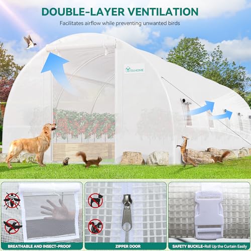44x10x7ft Greenhouse Extra Large Heavy Duty 4 Zipper Doors Outdoor Walk in Tunnel Plant Gardening B641880