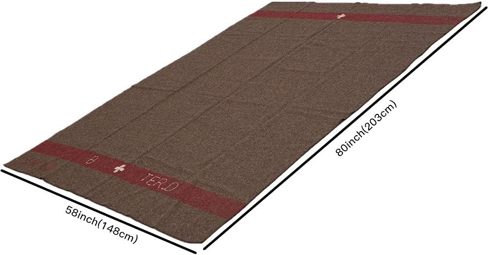 Wool Blanket 59" x 80" Warm Thick Washable for Camping Outdoors J21971