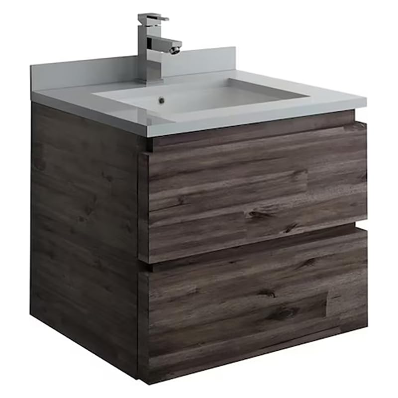 24 Inch Wall Hung Modern Bathroom Vanity with Quartz Countertop and Ceramic Sink Z371