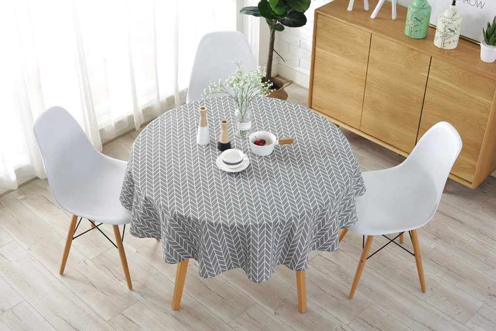 Cotton Linen Tablecloth with Arrow Pattern, Round 60 Inch L1726