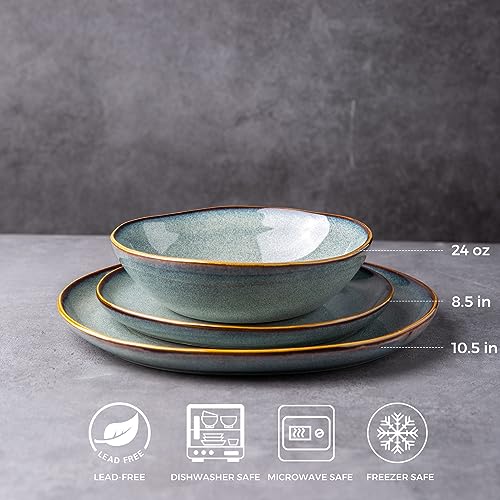 Ceramic Dinnerware Set, Reactive Glaze Plates and Bowls, 24-Piece Service for 8 Y416