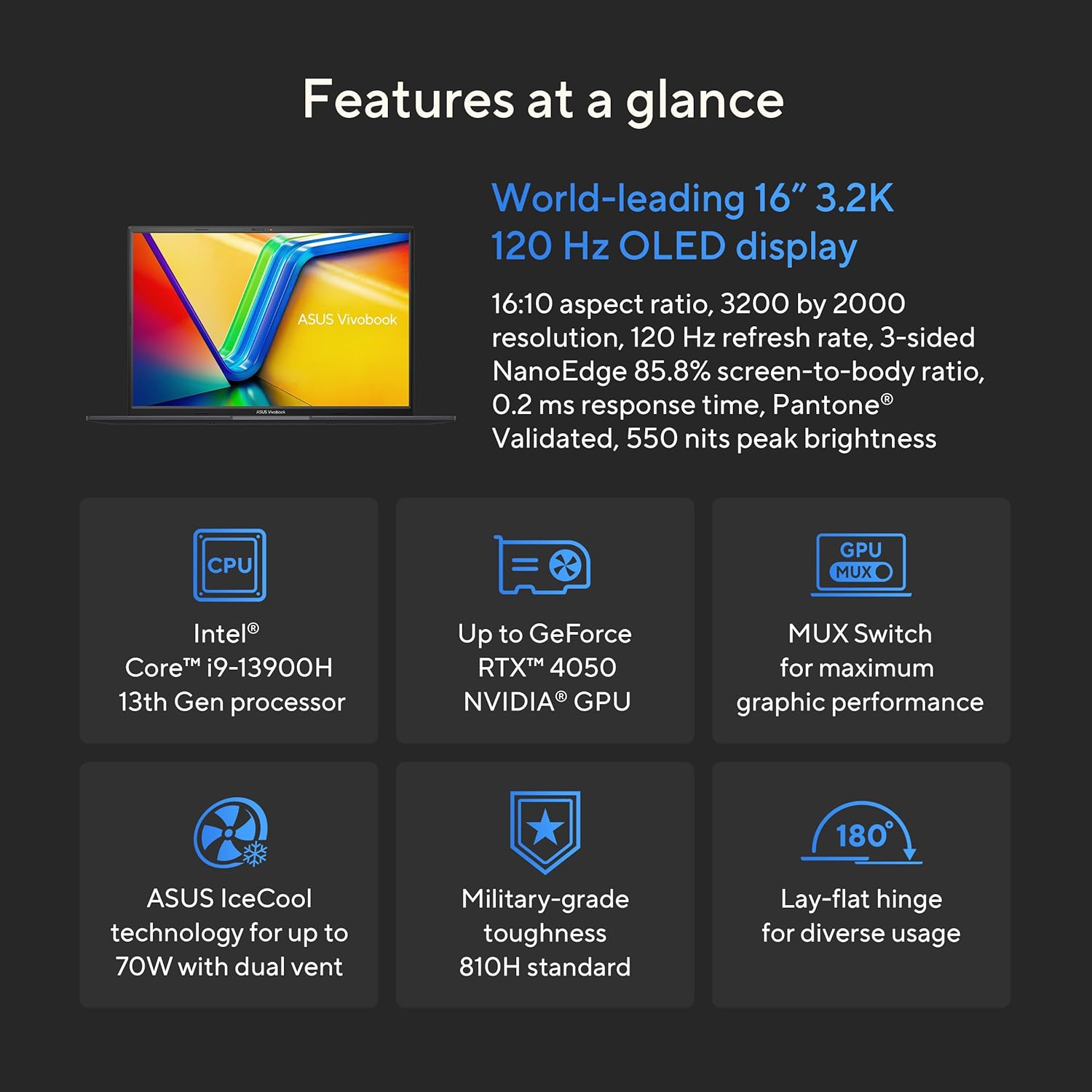 16” 3.2K 120Hz OLED Laptop, Core i9, RTX 4050, 16GB RAM, 1TB SSD, Windows 11 T7475