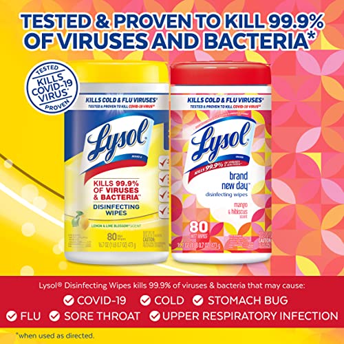 Disinfectant Wipes, Multi-Surface Antibacterial Cleaning Wipes, Lemon and Lime Blossom, 80 Count (Pack of 3) W6232
