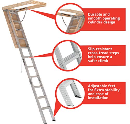 Aluminum Attic Ladder, 375 lb Capacity, 22-1/2 x 54 in T260030