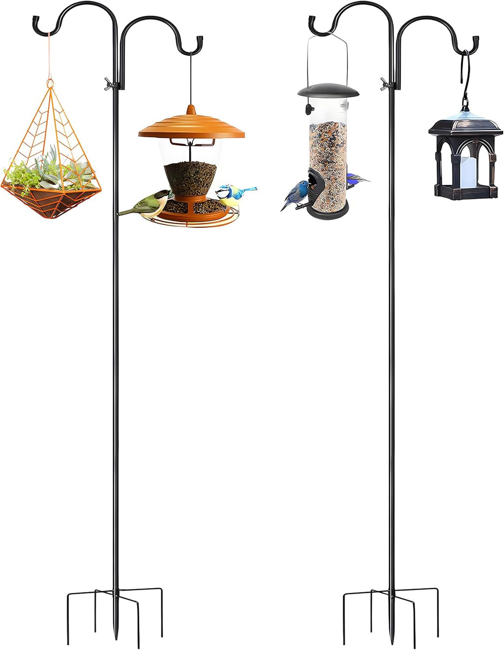 Shepherds Hook for Bird Feeder - 2 Pack, 92 Inches, Double Shepherds Hooks for Outdoor -5 Prong Base, for Stability Adjustable Heavy Duty Hangers for Bird Feeders, Plants, and Lanterns