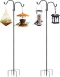 Shepherds Hook for Bird Feeder - 2 Pack, 92 Inches, Double Shepherds Hooks for Outdoor -5 Prong Base, for Stability Adjustable Heavy Duty Hangers for Bird Feeders, Plants, and Lanterns