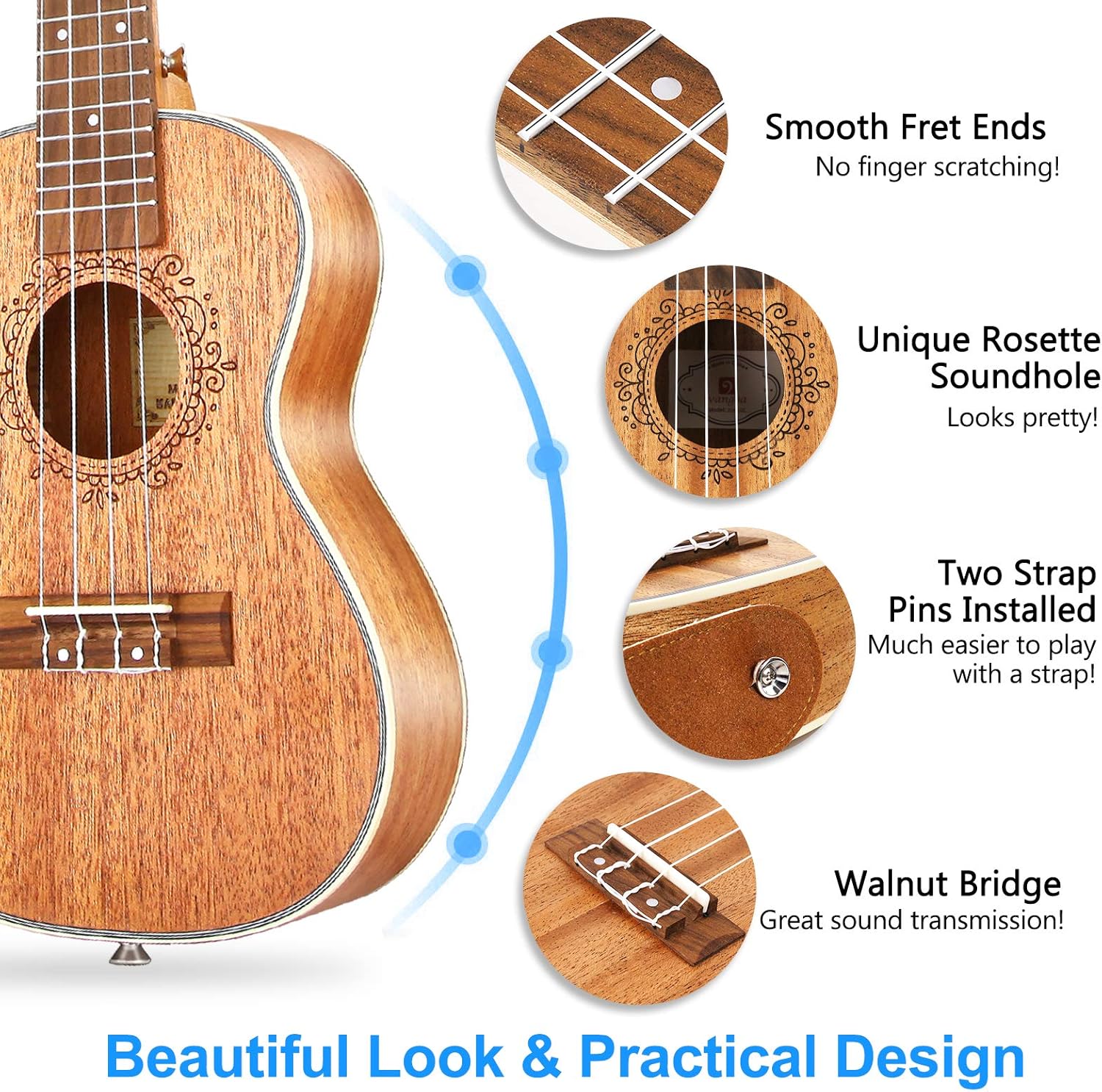 Concert Ukulele Mahogany 23 Inch and Electric Acoustic Tenor Ukulele Bundle B63610