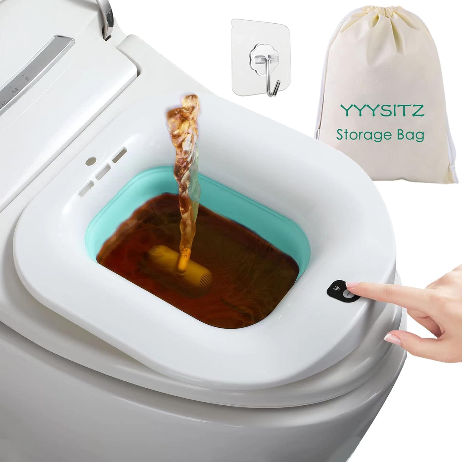 Electric Sitz Bath for Toilet Seat Hemorrhoids Relief Postpartum Care, Foldable Sits Bath Tub for Anal & Vaginial Wash for Women and Men, Mini Bidet, Use w/Sitz Bath Salt