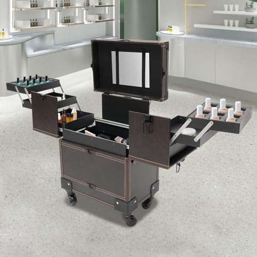 Makeup Rolling Train Case with Mirror and 4 Wheels A344880