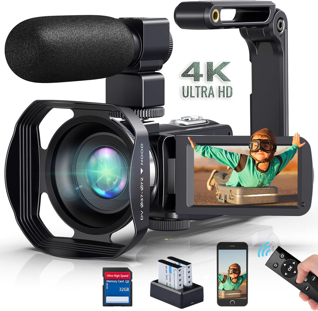 Video Camera Camcorder 4K Ultra 48MP 18X Digital Zoom Camcorder WiFi IR Night Vision Vlogging Camera for YouTube 3.0inch HD Touch Screen Camera with Mic, Stabilizer and Remote Control V4S