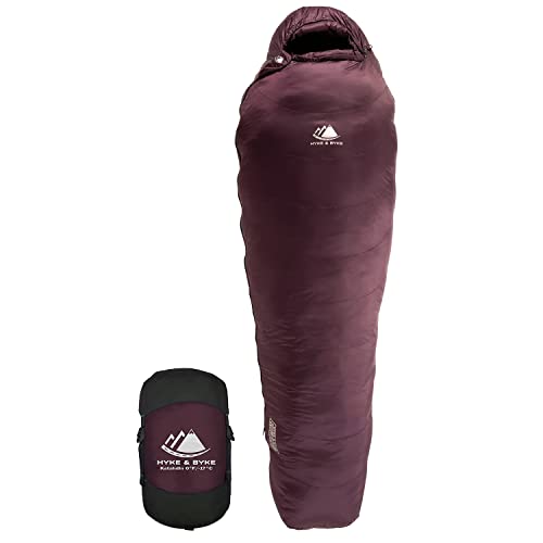Hyke & Byke Katahdin 0°F Cold Weather Mummy Hiking & Backpacking Sleeping Bag - Synthetic 625 FP 4 Season Sleeping Bags for Adults - Ultralight includes Compression Stuff Sack