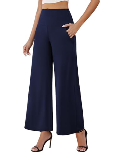 Women's Stretchy Wide Leg Palazzo Lounge Pants with Pockets B791829