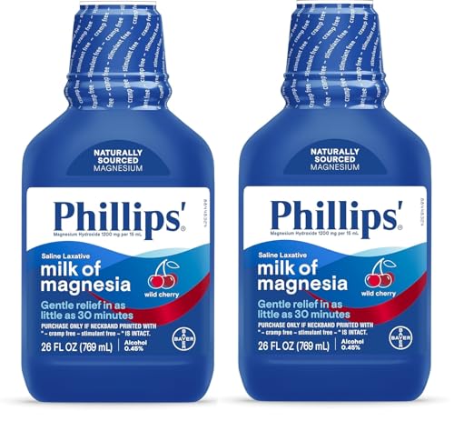 Phillips' Milk of Magnesia Liquid Laxative, Wild Cherry Flavor, Stimulant & Cramp Free Relief of Occasional Constipation, #1 Milk of Magnesia Brand 26 oz.